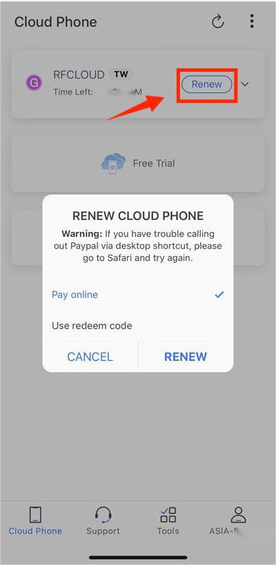 renew redfinger cloud phone